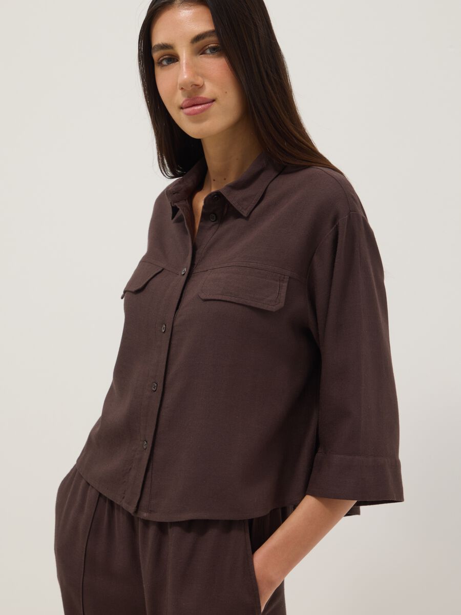 Brown viscose and linen blend shirt, regular fit_2
