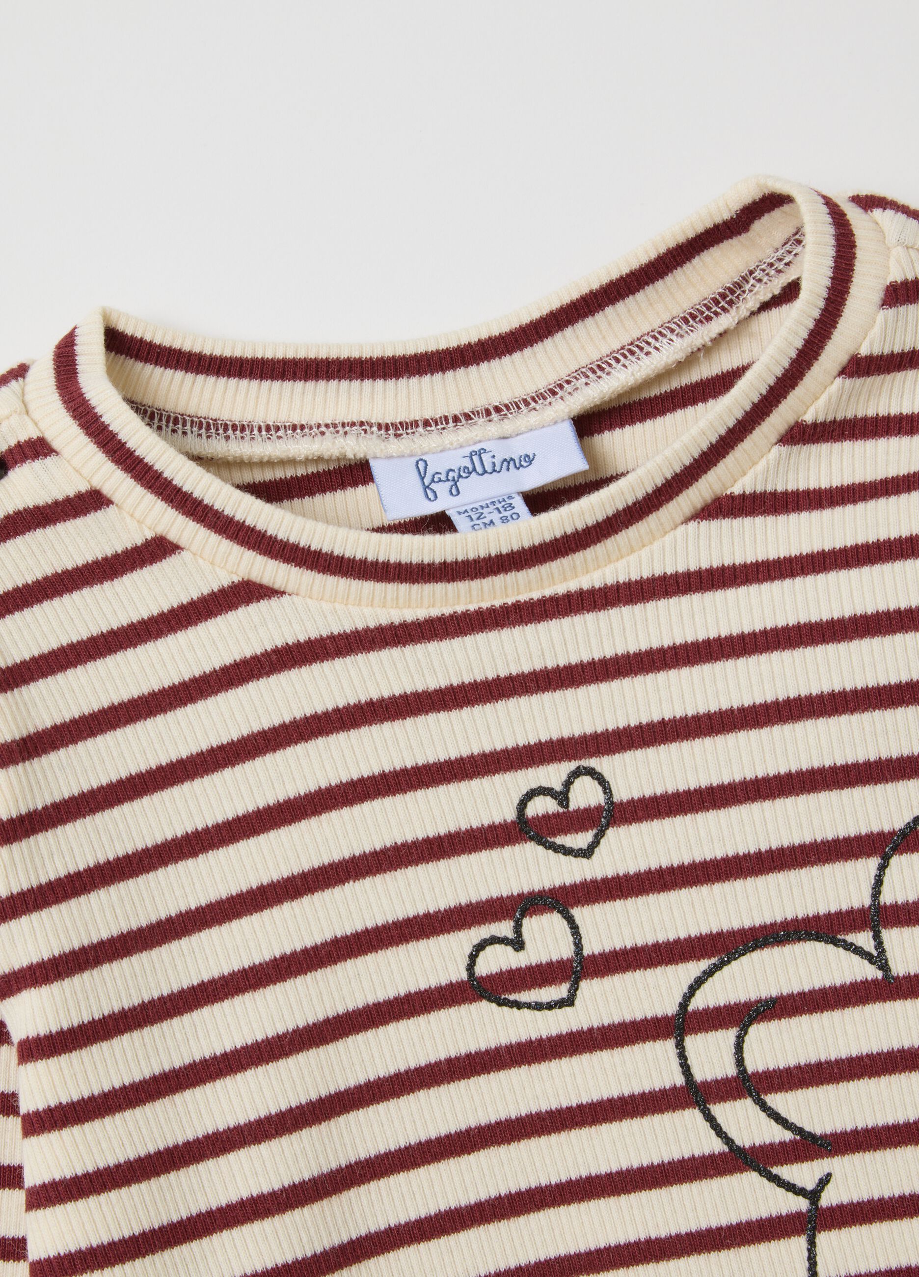Striped stretch cotton baby bear T-shirt