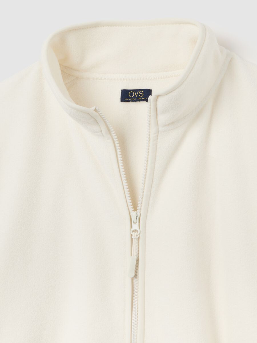 White fleece regular fit zip-up sweatshirt_5