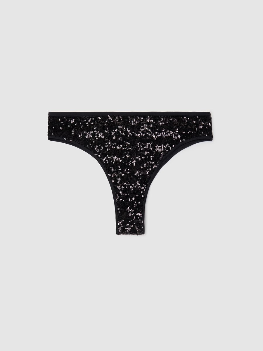 Women's briefs in black stretch fabric with sequins_0