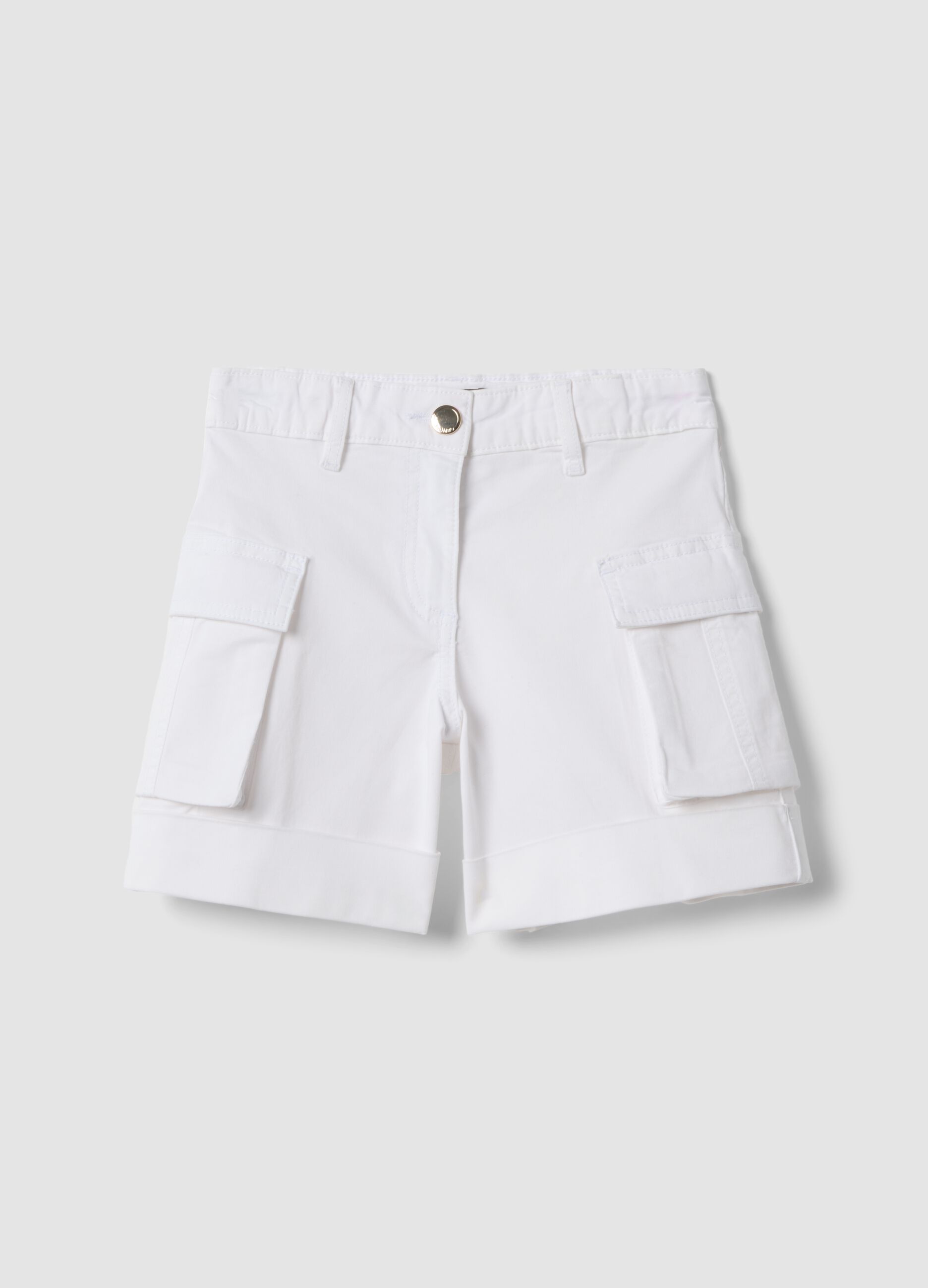 White stretch cotton cargo shorts