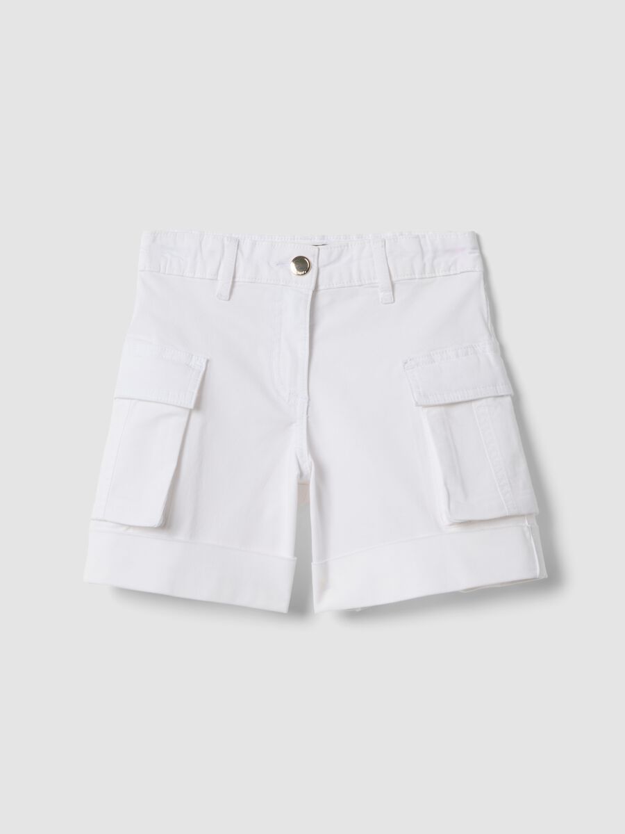 White stretch cotton cargo shorts_0