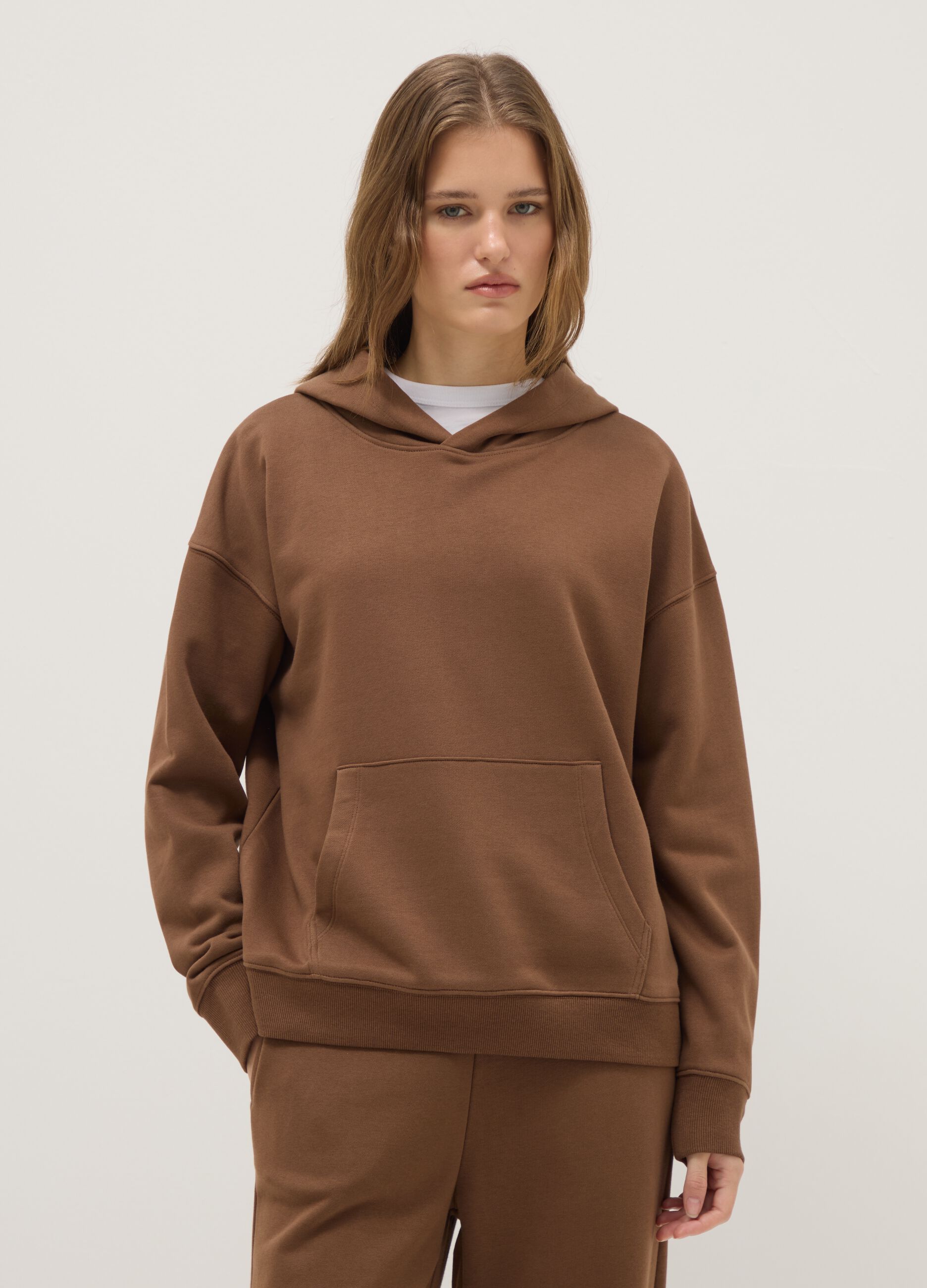 Brown cotton blend hoodie regular fit
