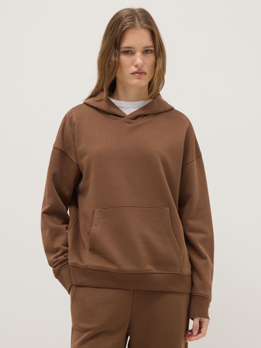 Brown cotton blend hoodie regular fit_0