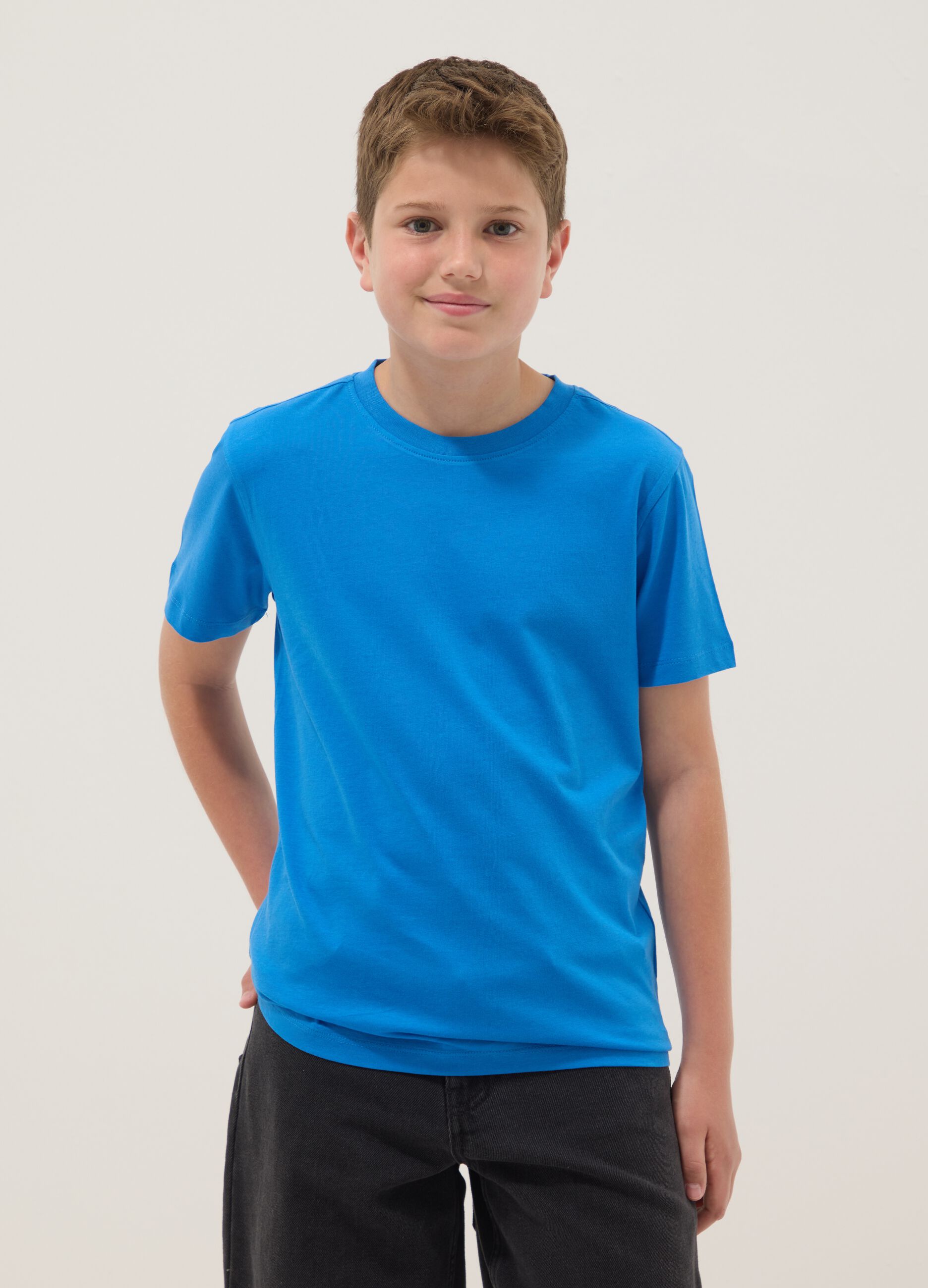 Boys' pure cotton blue regular-fit T-shirt