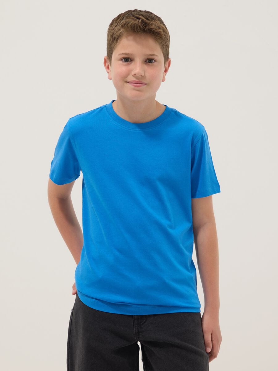 T-shirt in puro cotone blu da ragazzo regular fit_1