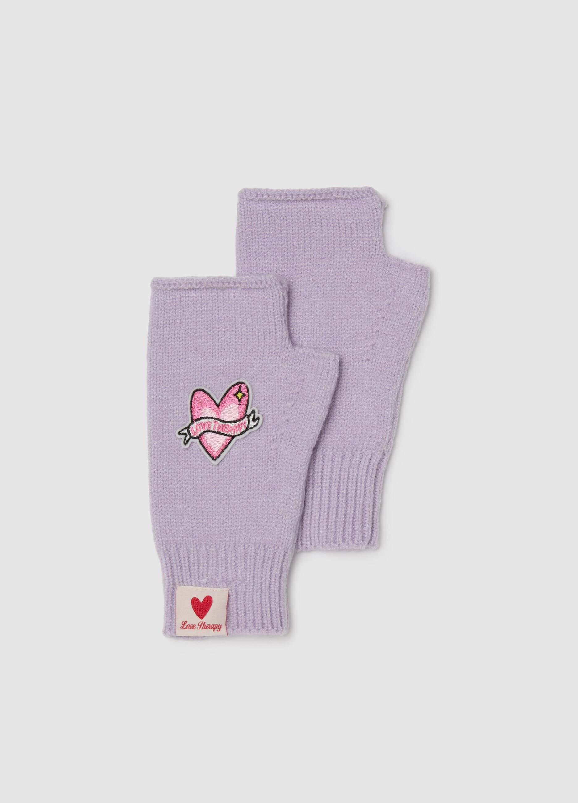 Girls' Lilac Fingerless Gloves with Love Therapy Patch