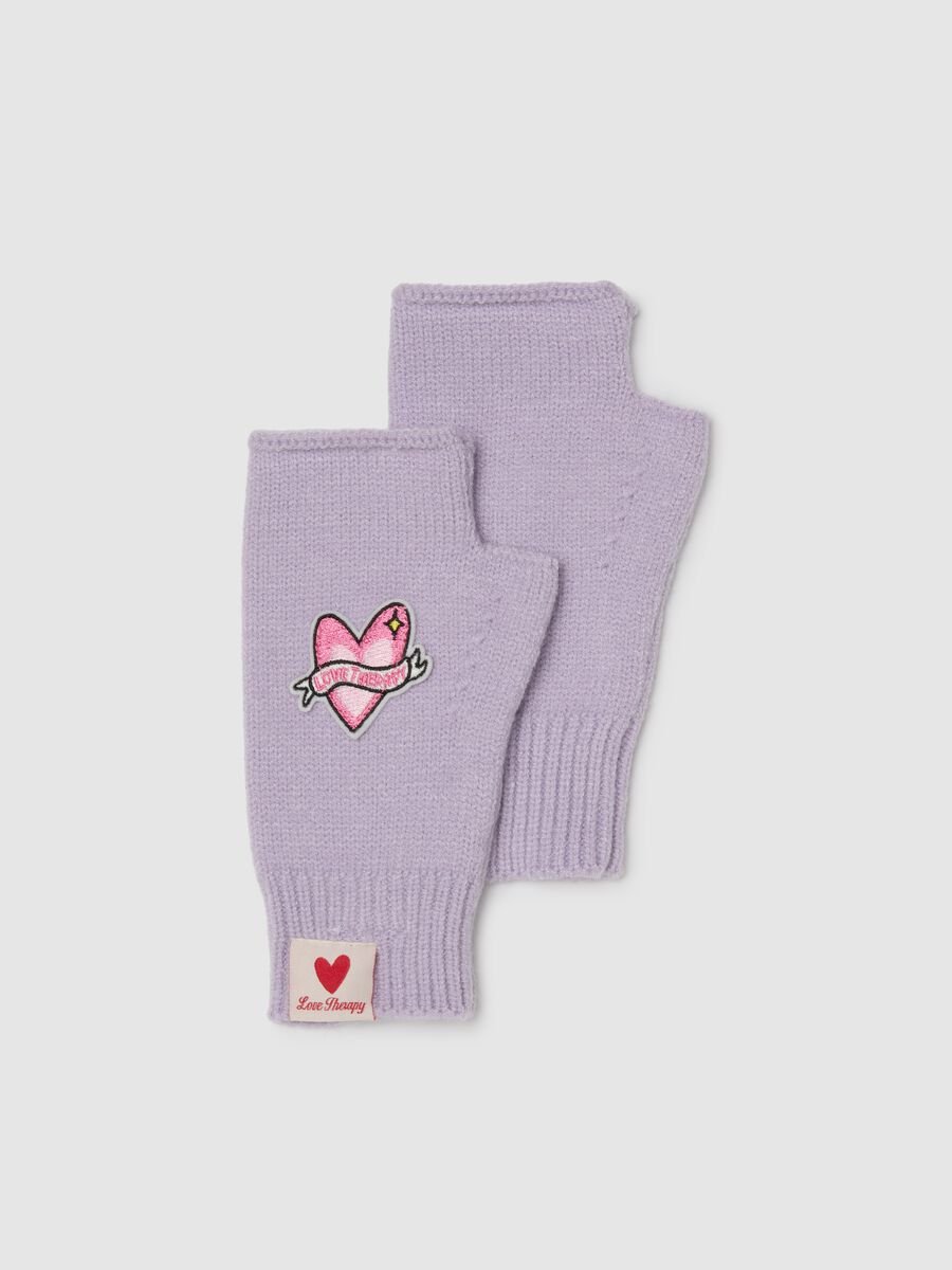 Girls' Lilac Fingerless Gloves with Love Therapy Patch_0