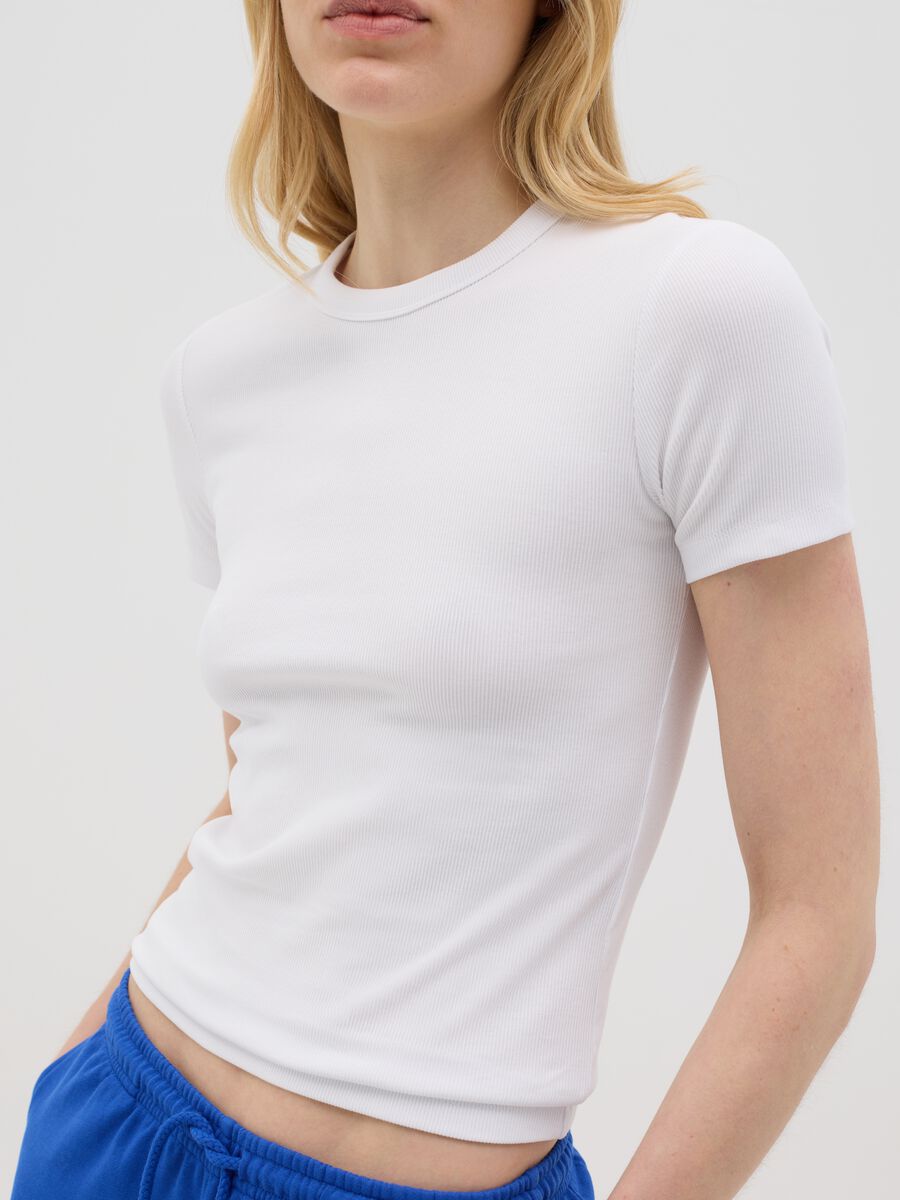 White Stretch Cotton Crew Neck T-shirt by Ovs_3
