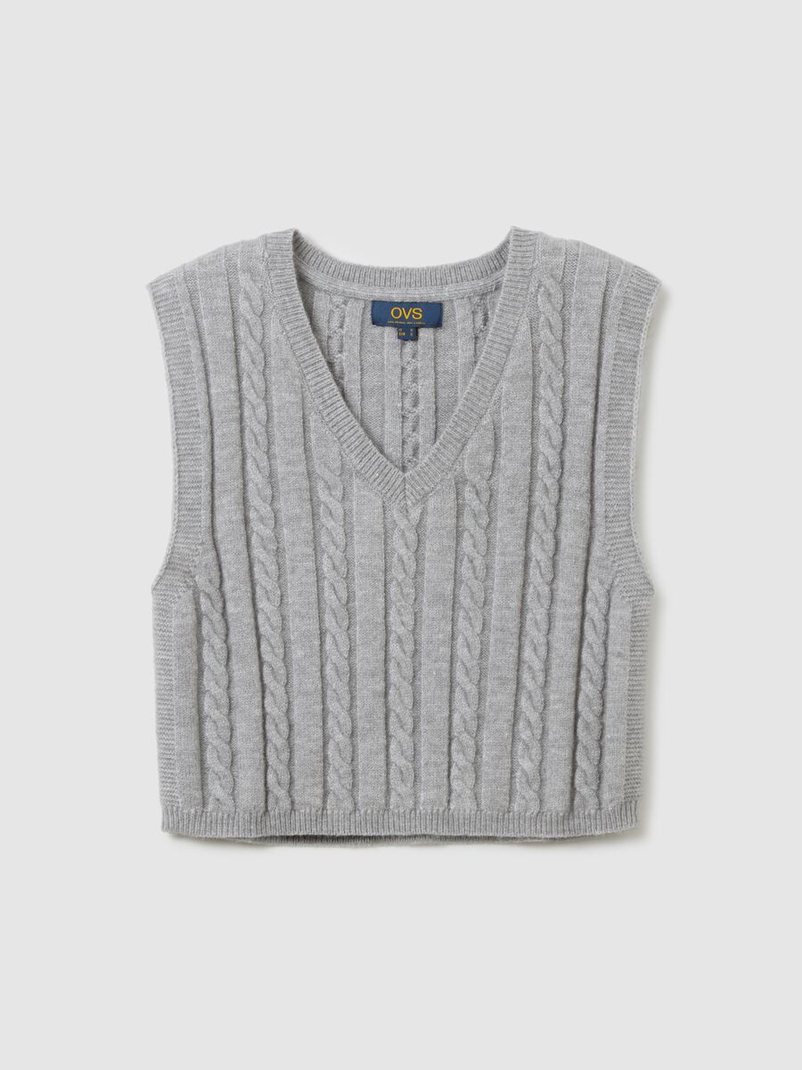 Grey regular fit cable knit vest_4