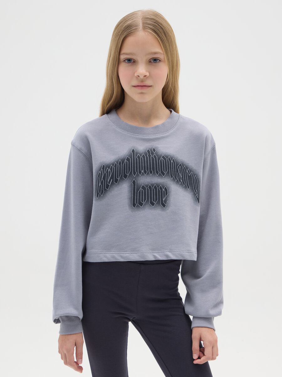 Felpa da ragazze in puro cotone grigia relaxed fit_0