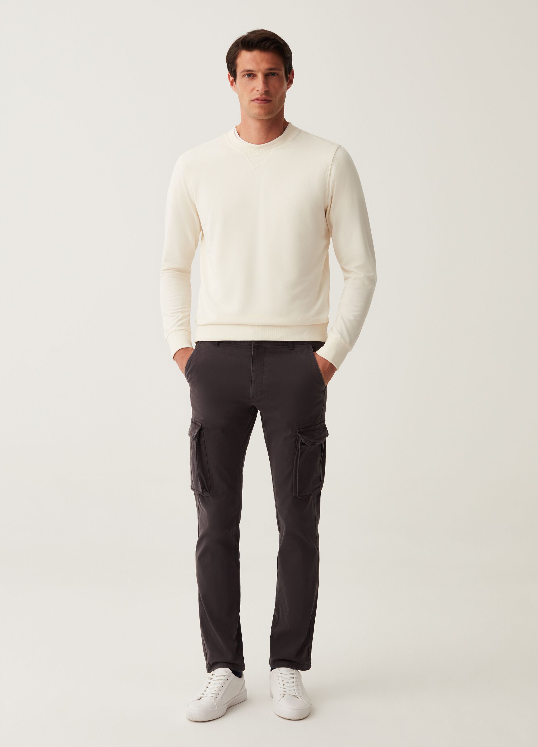 Pantalone cargo in twill stretch_0