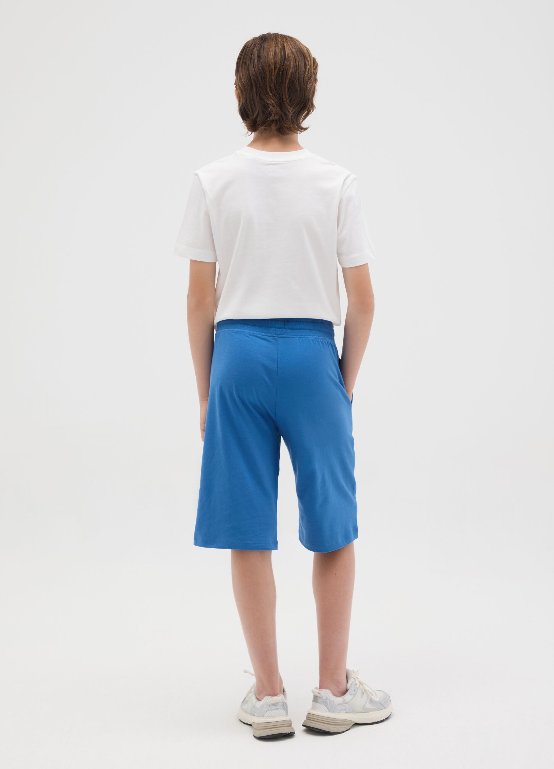 Boys' blue regular fit pure cotton shorts with elastic waistband