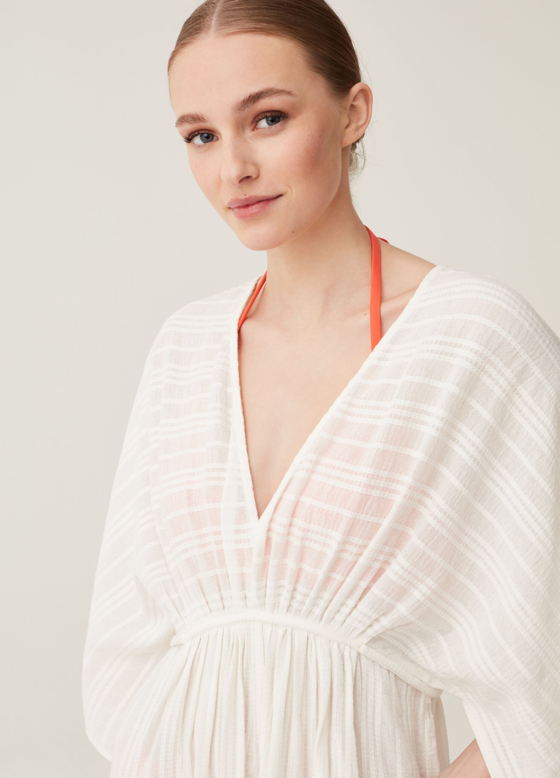 Copri costume lungo in cotone rigato_1