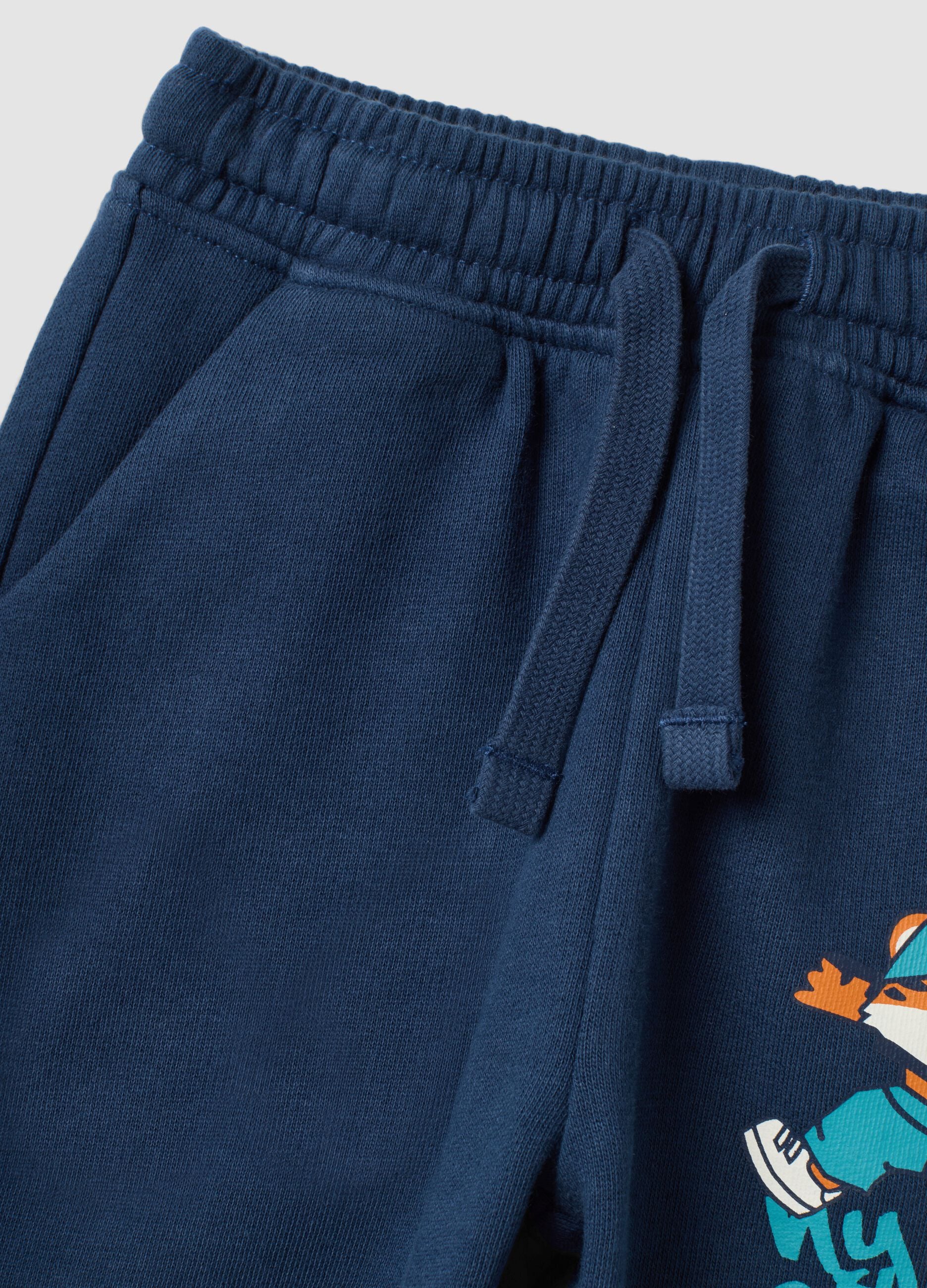 Blue pure cotton jogger trousers with elasticated waist for baby boys