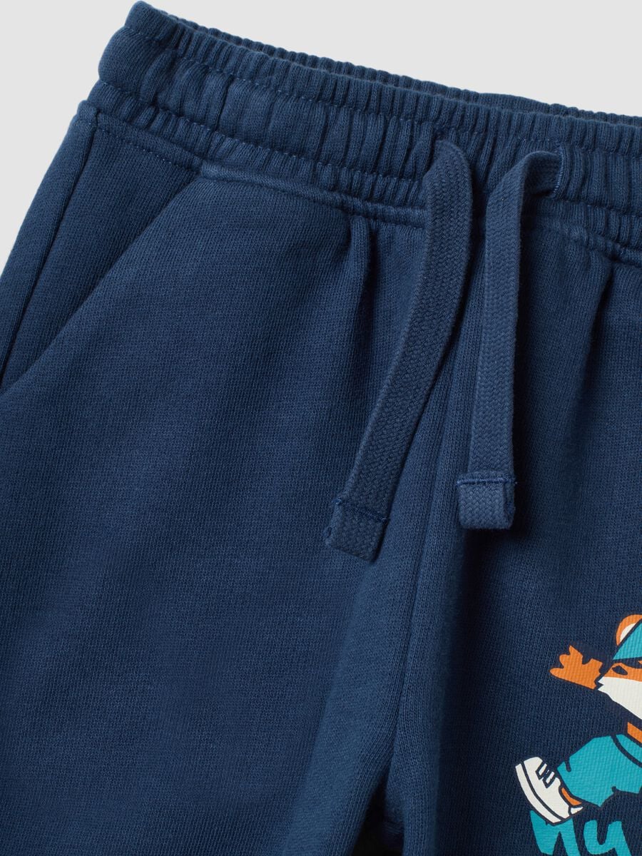 Pantaloni jogger blu in puro cotone con vita elasticizzata per bimbo_2