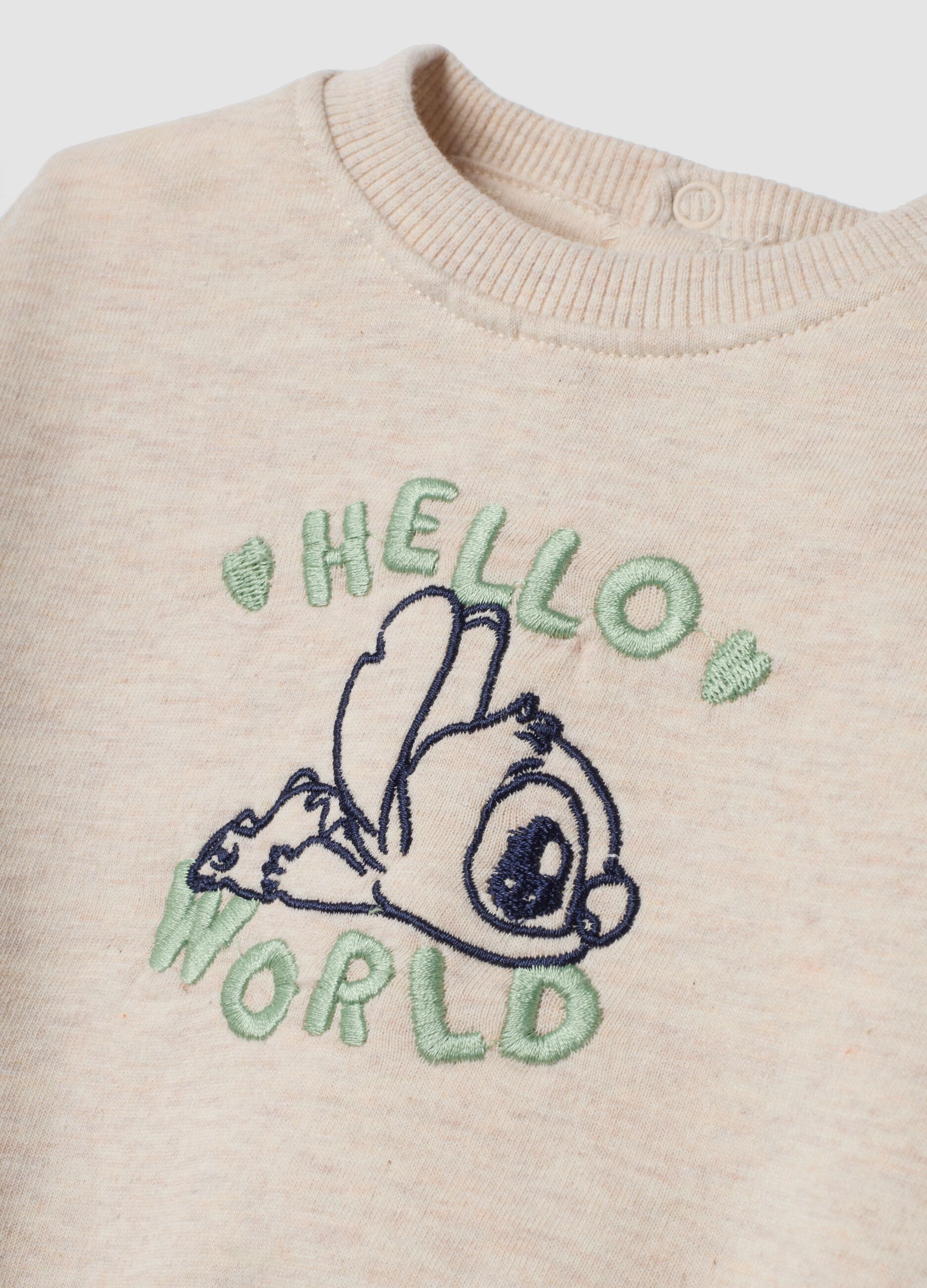 Completo beige in puro cotone organico con ricamo Lilo & Stitch