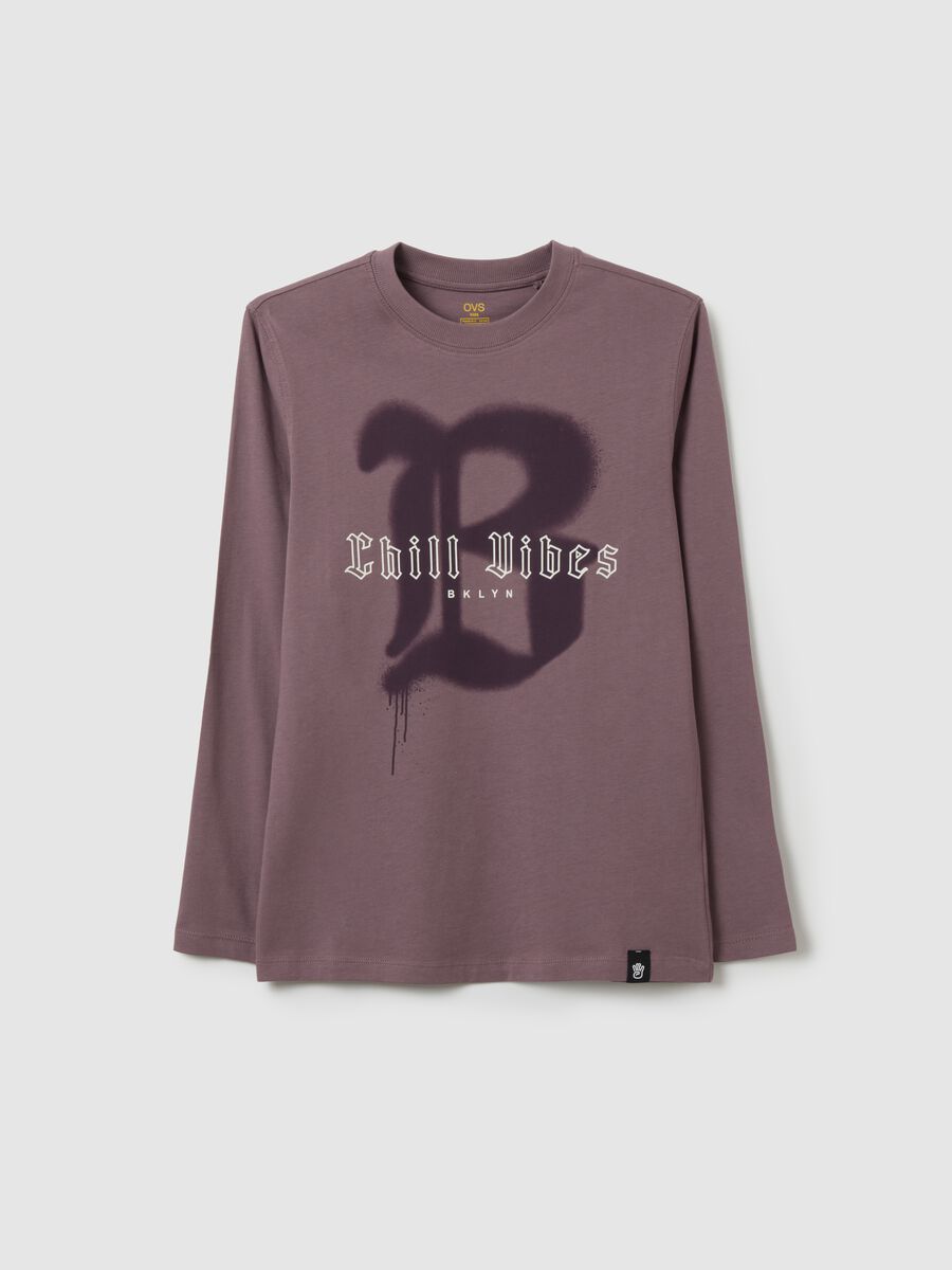 Maglietta da ragazzo in puro cotone viola vestibilità over_3