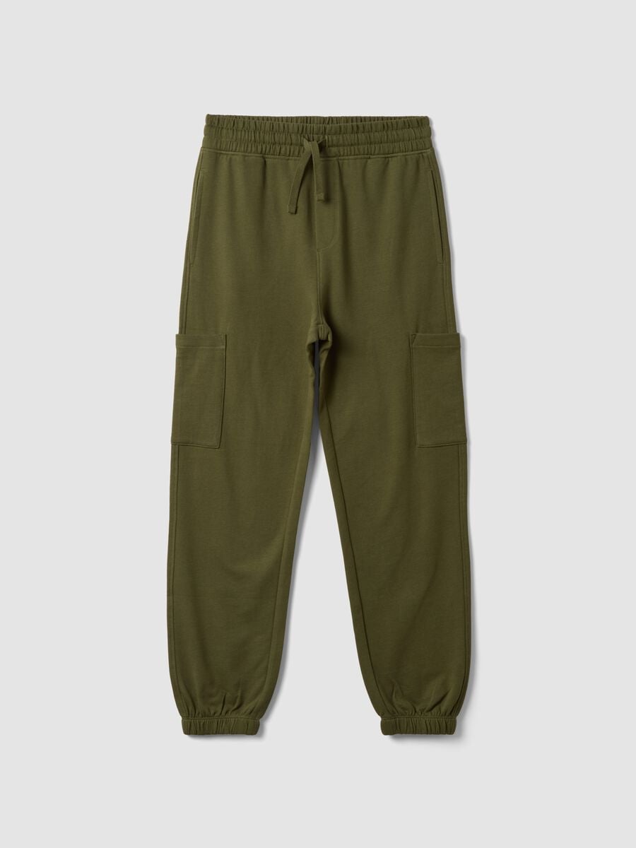 Green pure cotton relaxed cargo jogger trousers for boys_3