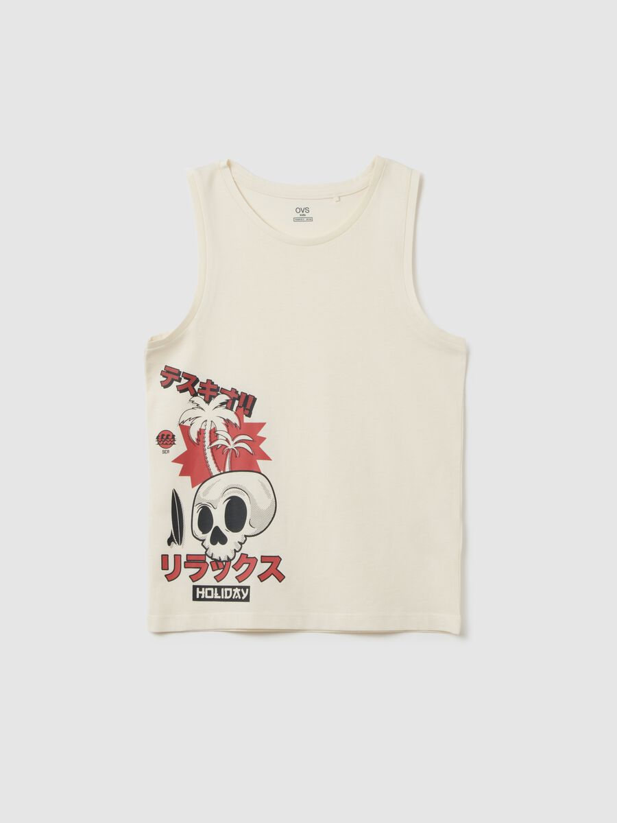 Boys' beige pure cotton regular fit tank top_0
