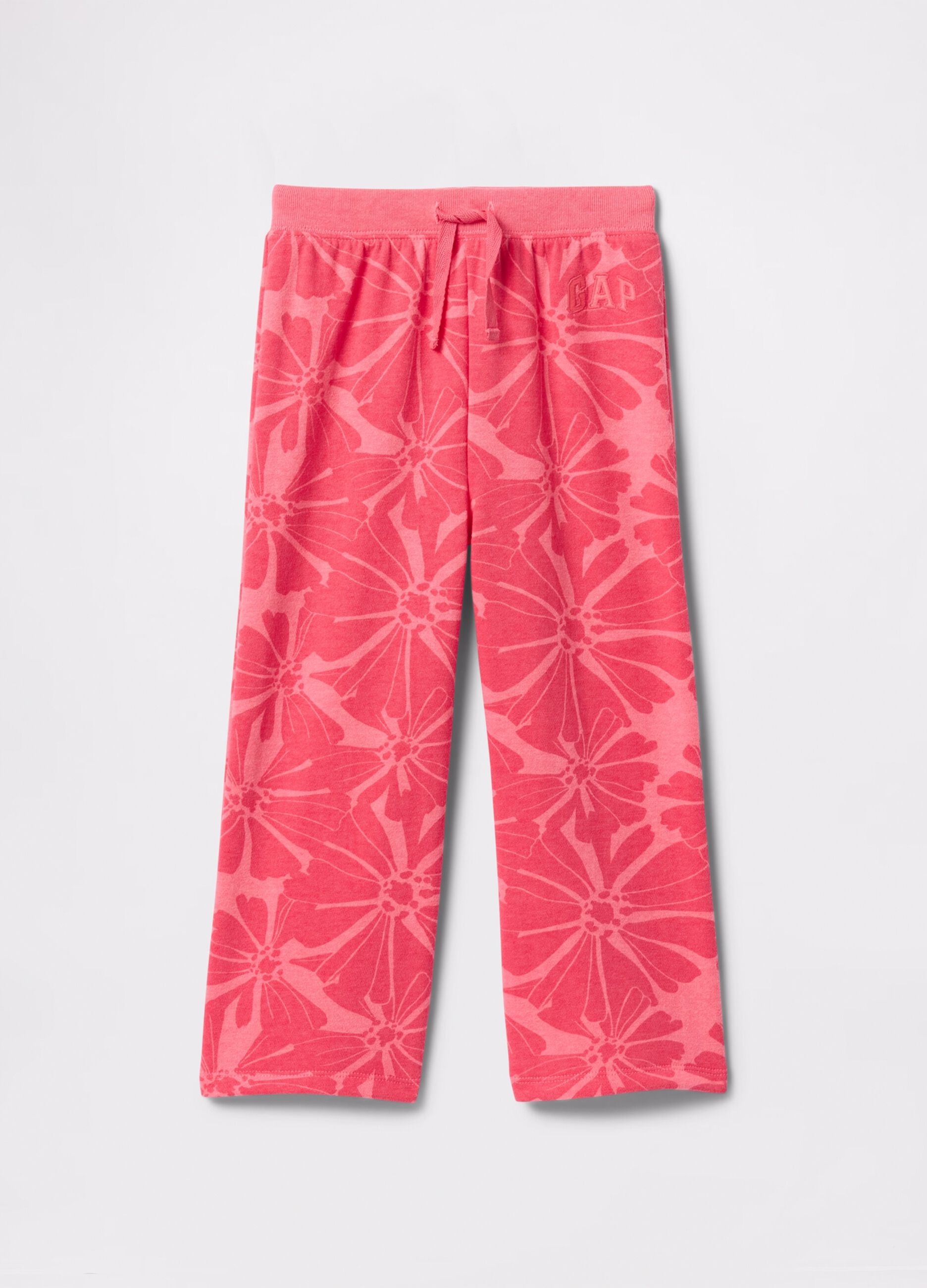 Pink wide-leg joggers with logo embroidery and flowers print