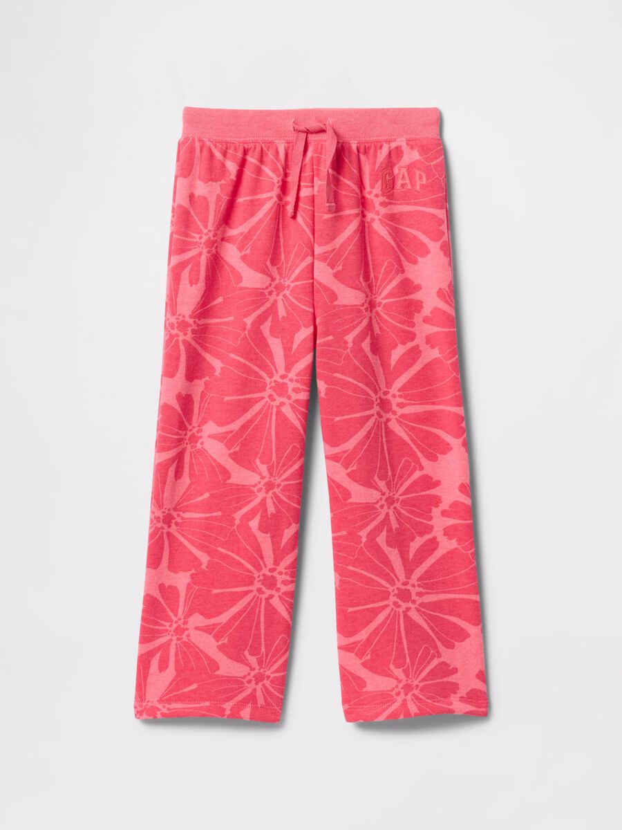 Pink wide-leg joggers with logo embroidery and flowers print_0