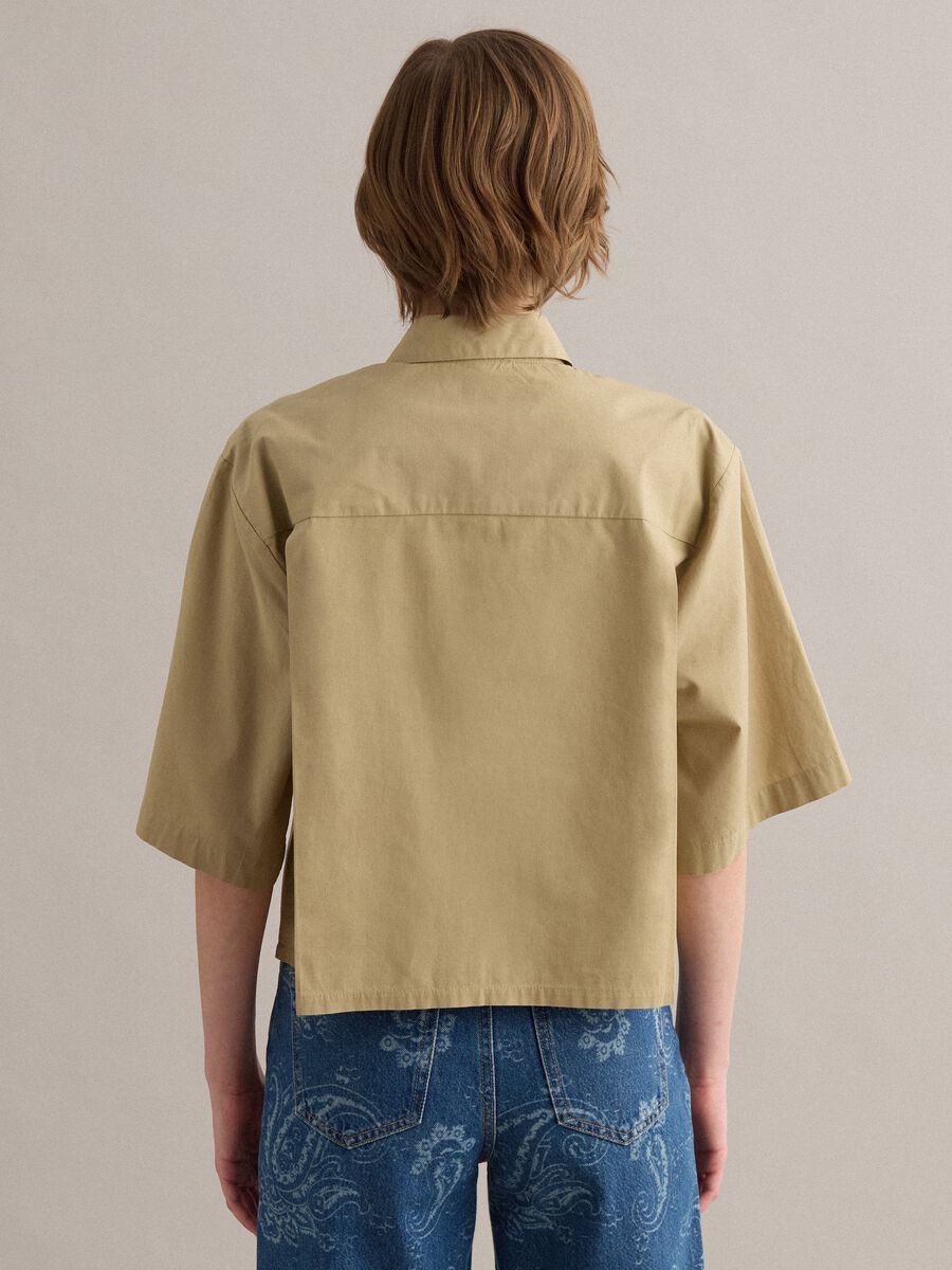 Beige pure cotton shirt with chest pocket, oversized fit_3