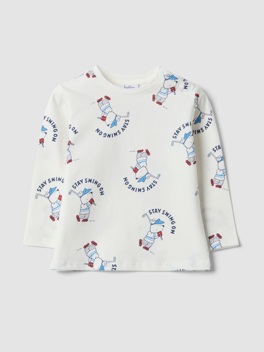 White pure organic cotton T-shirt with teddy bear print_0