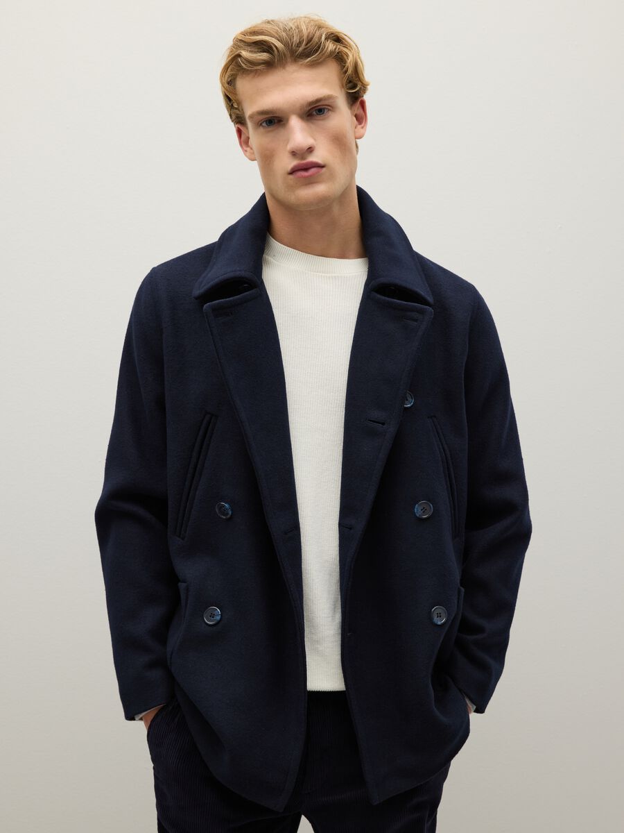 Blue regular fit wool blend jacket with zip_0