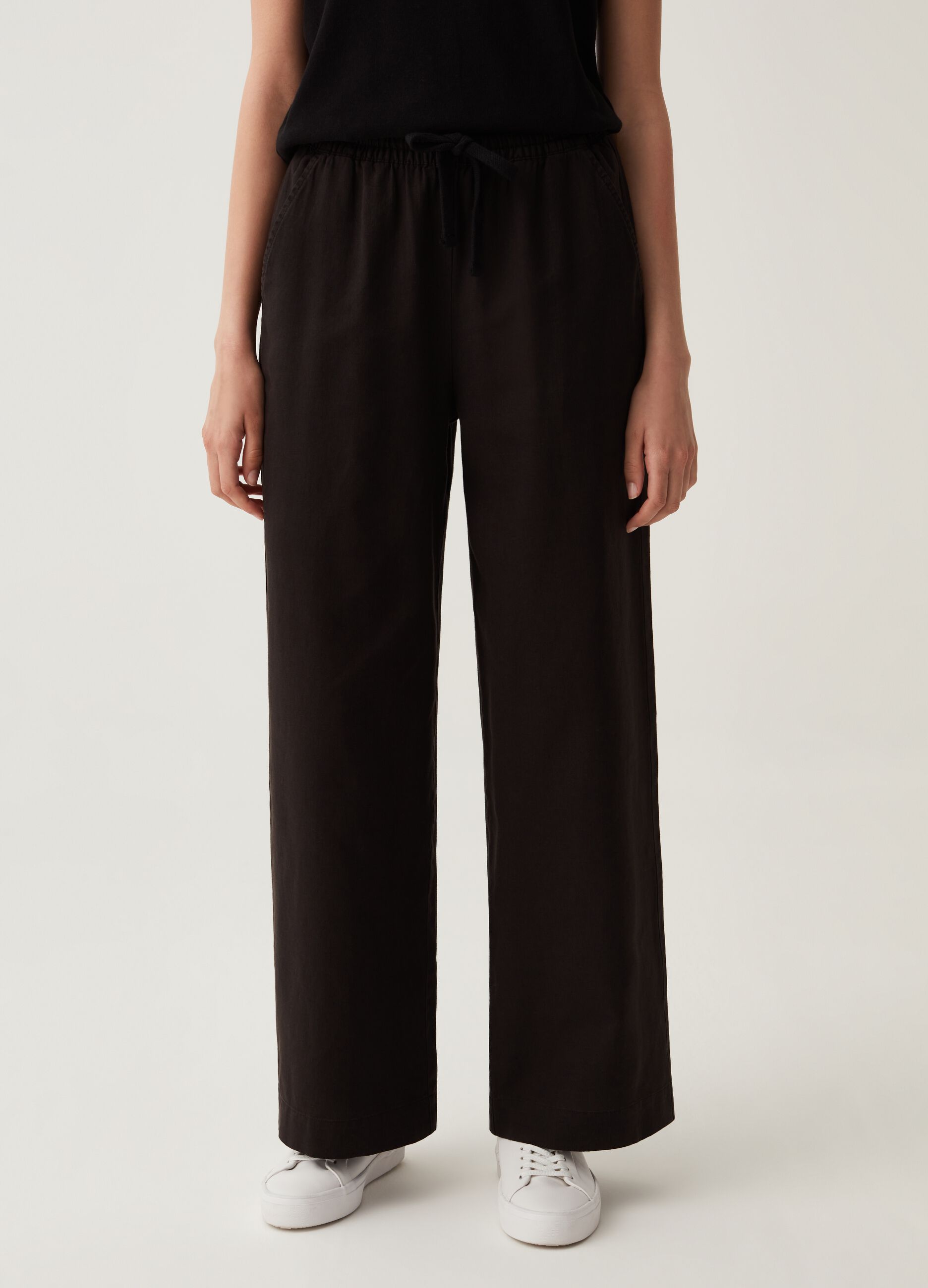 LESS IS BETTER Pantaloni straight fit in lino e cotone_1