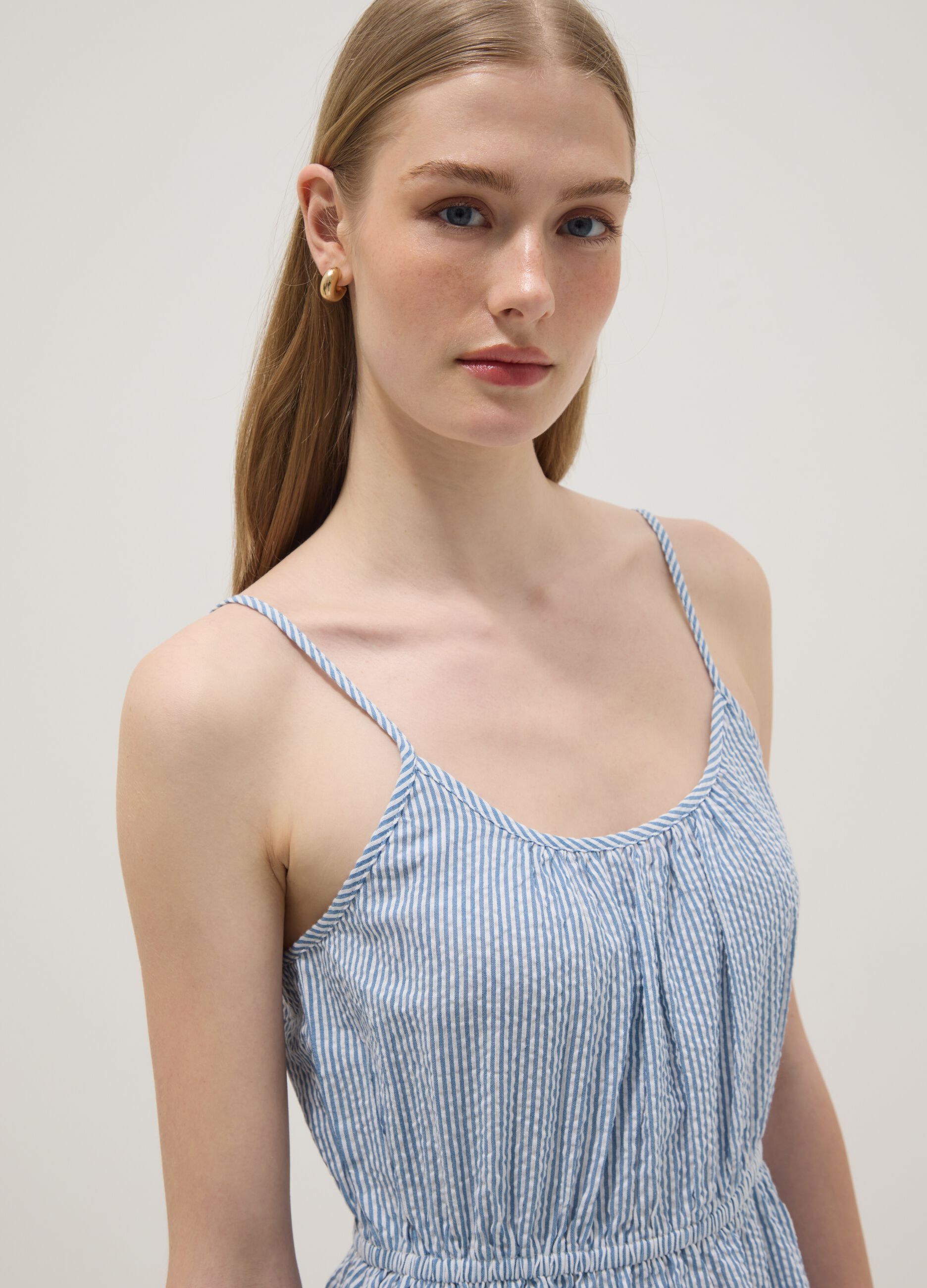 Blue striped pure cotton regular-fit dress with thin straps