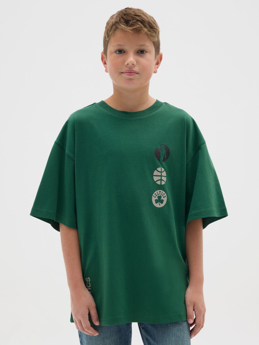 Children's green pure cotton T-shirt regular fit with Boston Celtics print_0