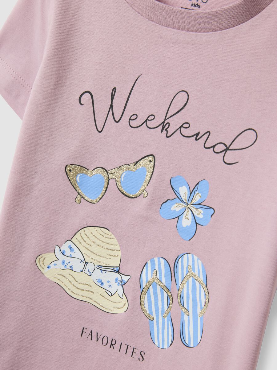 T-shirt rosa in puro cotone organico da bambina con stampa e glitter_2