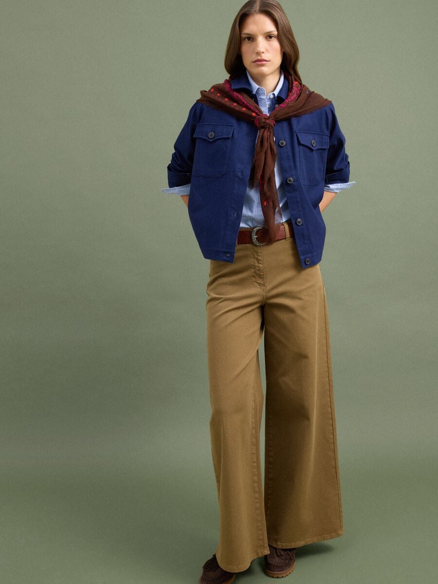 Brown stretch cotton wide-leg trousers_0