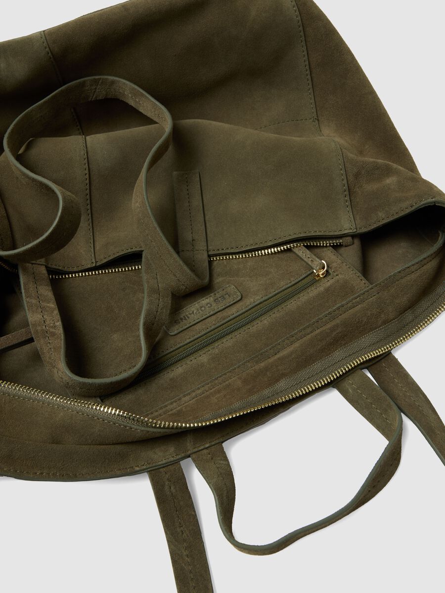 Shopper in vera pelle verde con chiusura a zip_2