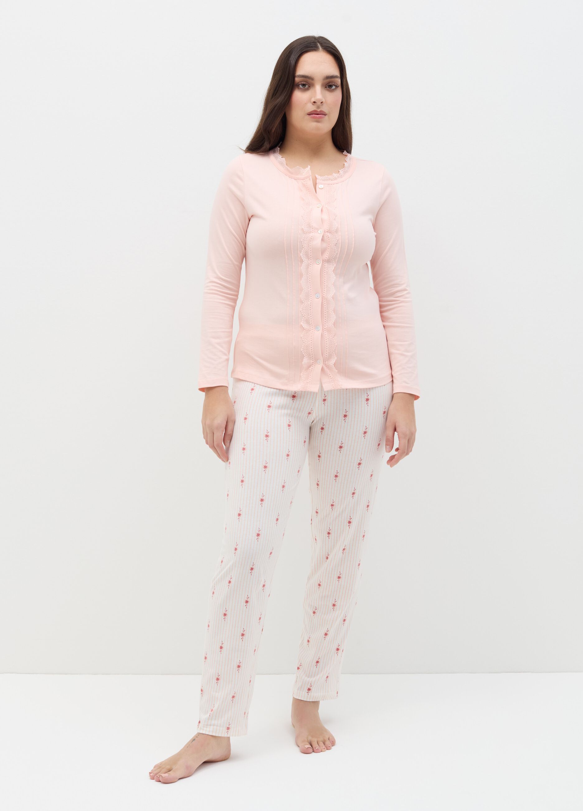 Full-length pyjamas with granddad neckline top