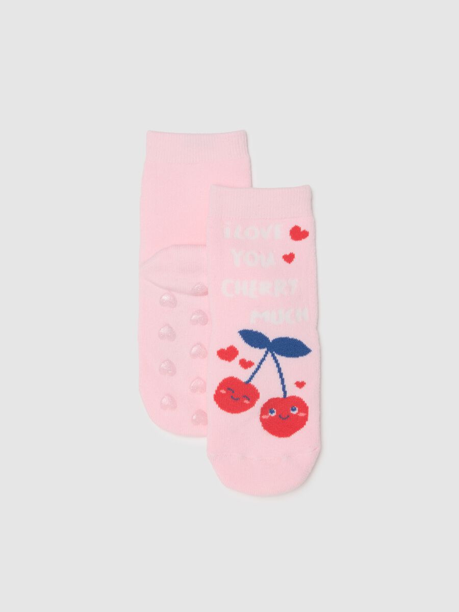 Girls' pink cotton blend socks with designs_0