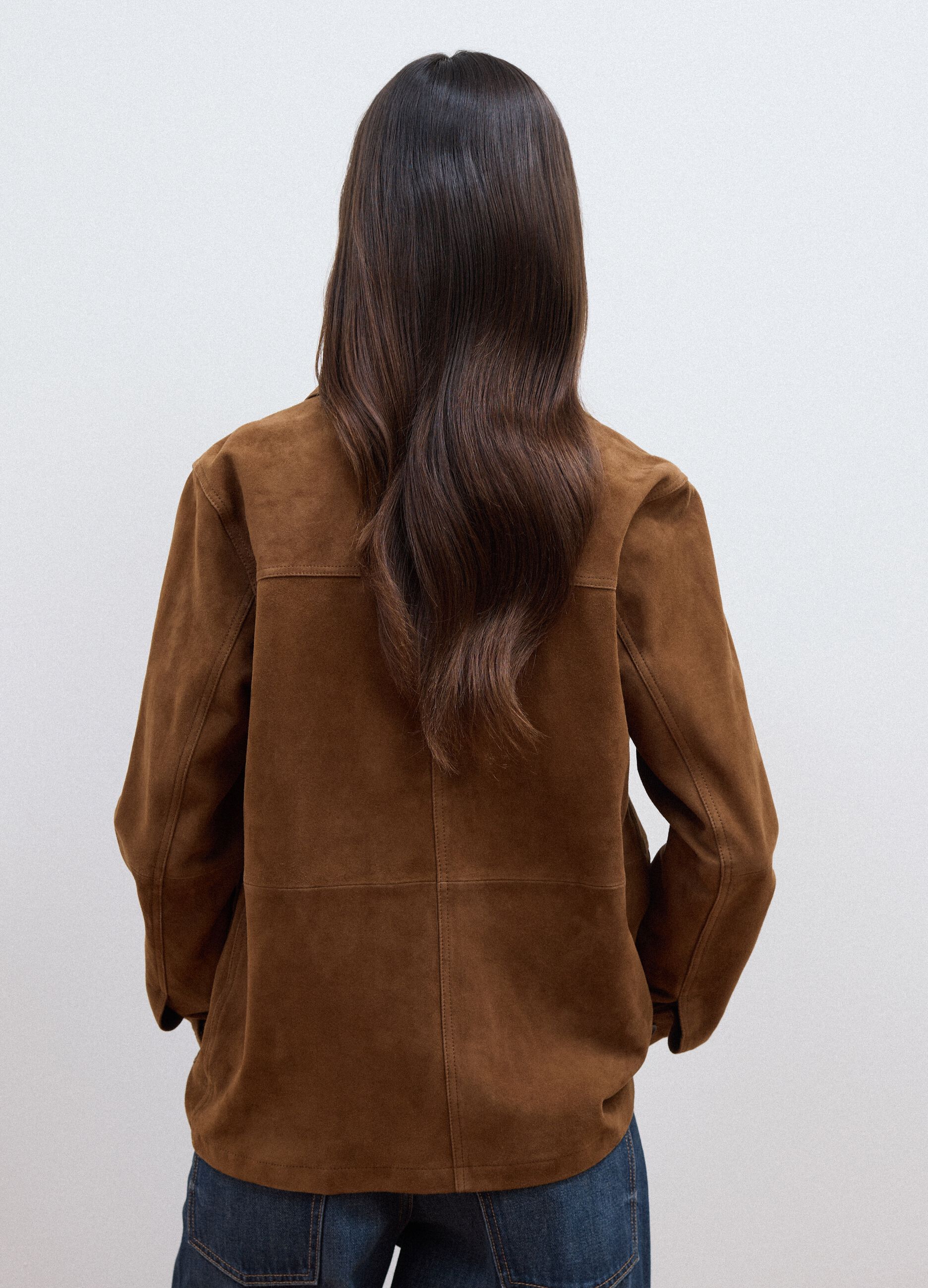 Brown genuine leather jacket in regular fit