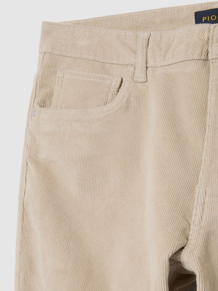 Beige regular fit stretch cotton trousers_5