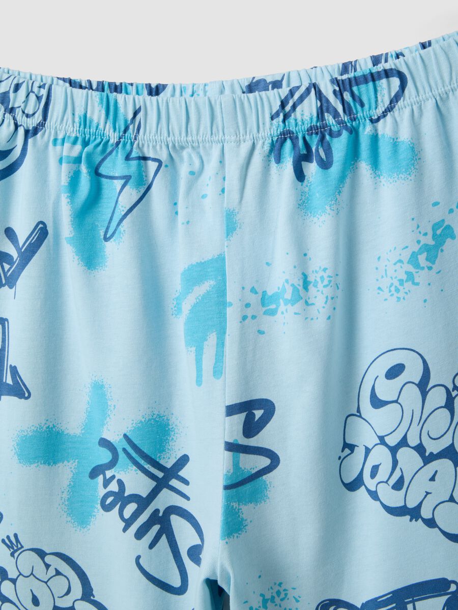 Pigiama in puro cotone azzurro da ragazzo regular fit con stampe_3