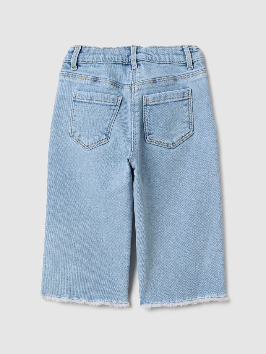 Blue wide leg cotton trousers with Mickey and Minnie for girls_1