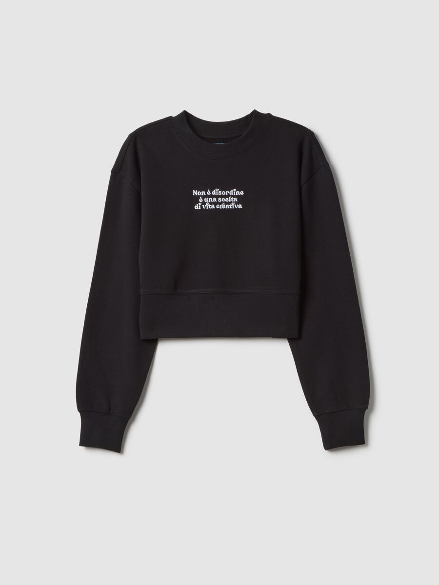 Girl's black crew-neck sweatshirt in pure cotton regular fit_0
