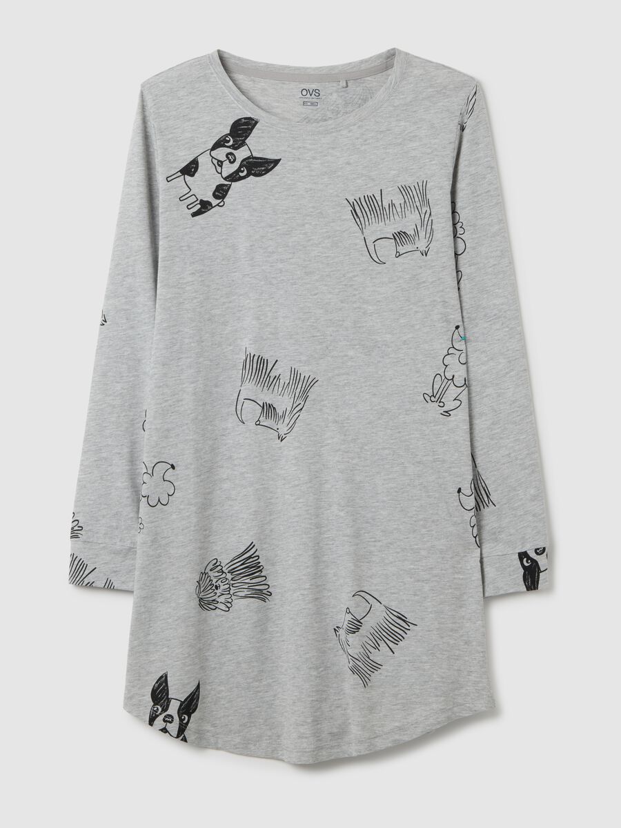 Camicia da notte grigia in cotone e viscosa con fantasia cani_4