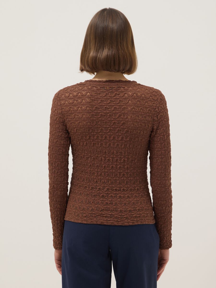 Brown cotton and viscose blend sweater regular fit with knit texture_3