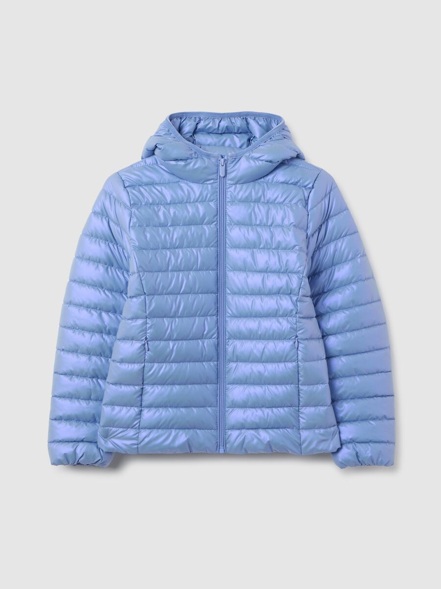 Giacca invernale azzurra da ragazza con cappuccio e zip_0