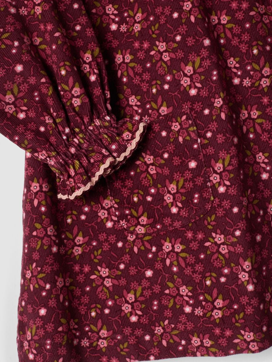 Abito girocollo rosso bordeaux in puro cotone a fiori regular fit_2