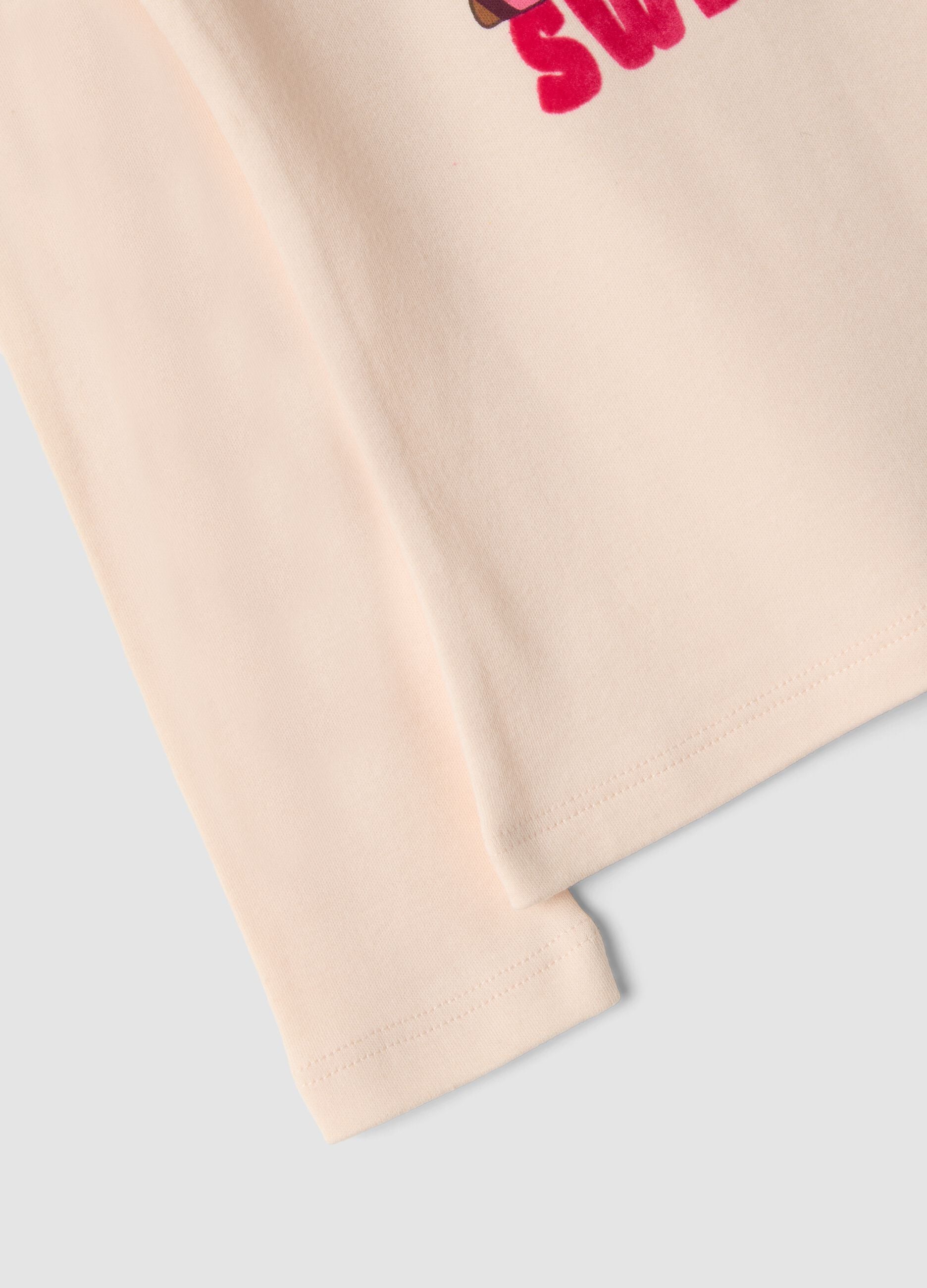 Pink long-sleeve T-shirt with high neck in pure organic cotton