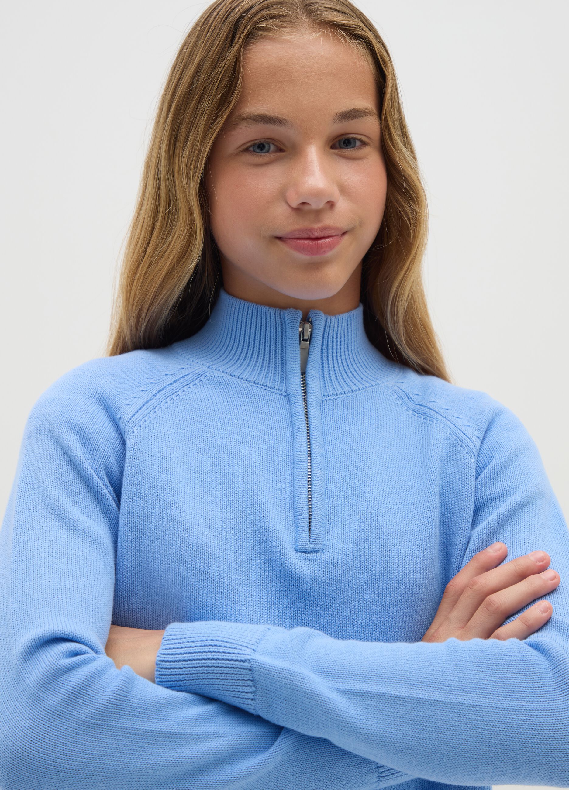 Girls' cropped sweater in pure cotton blue regular fit
