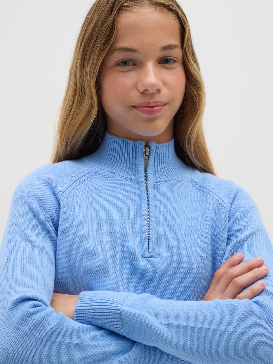 Girls' cropped sweater in pure cotton blue regular fit_2