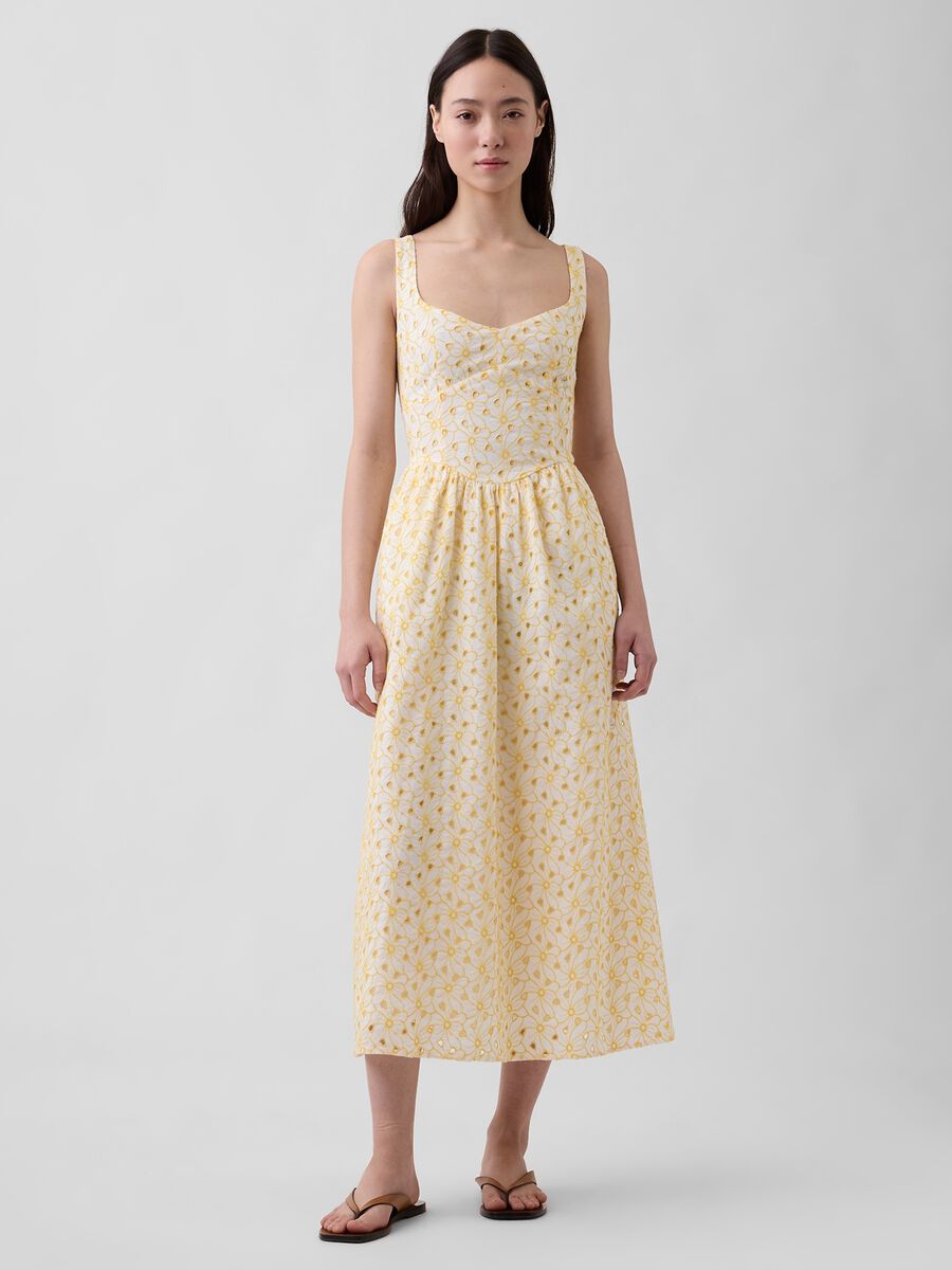 Abito midi in puro cotone con stampa floreale_0